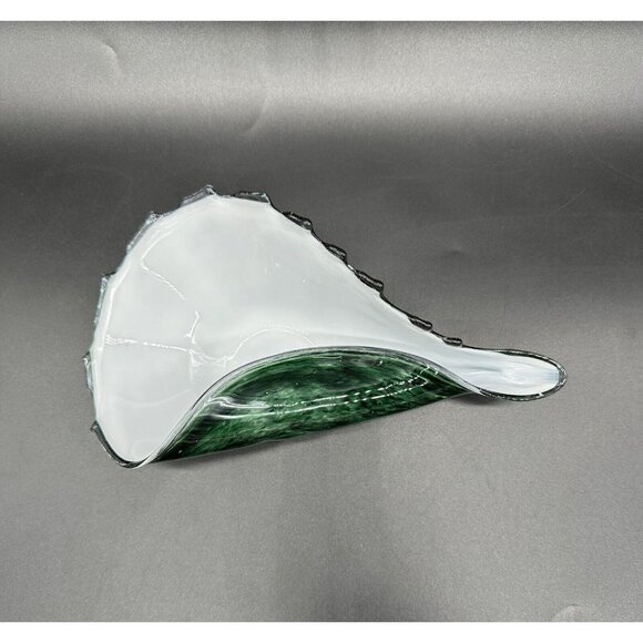 Art Glass Dish Green White Cased Shell 2006 Signed Ashtray Jewelry Jason T ? - Picture 6 of 10